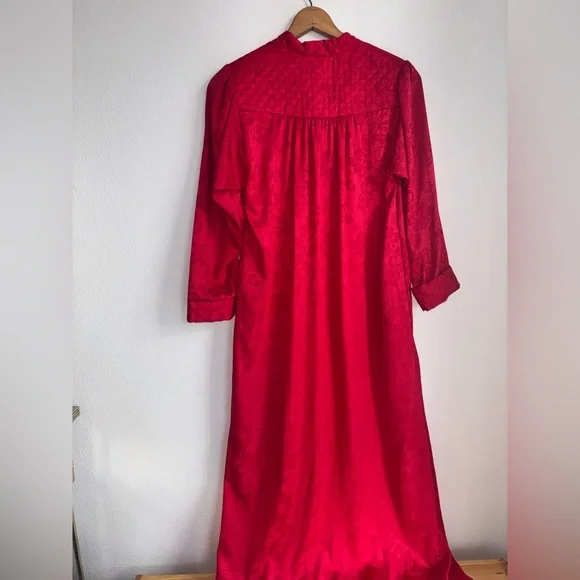 Christian Dior Vintage Nightgown Red Polyester Dress Petite Small Long Sleeve S - Picture 2 of 7